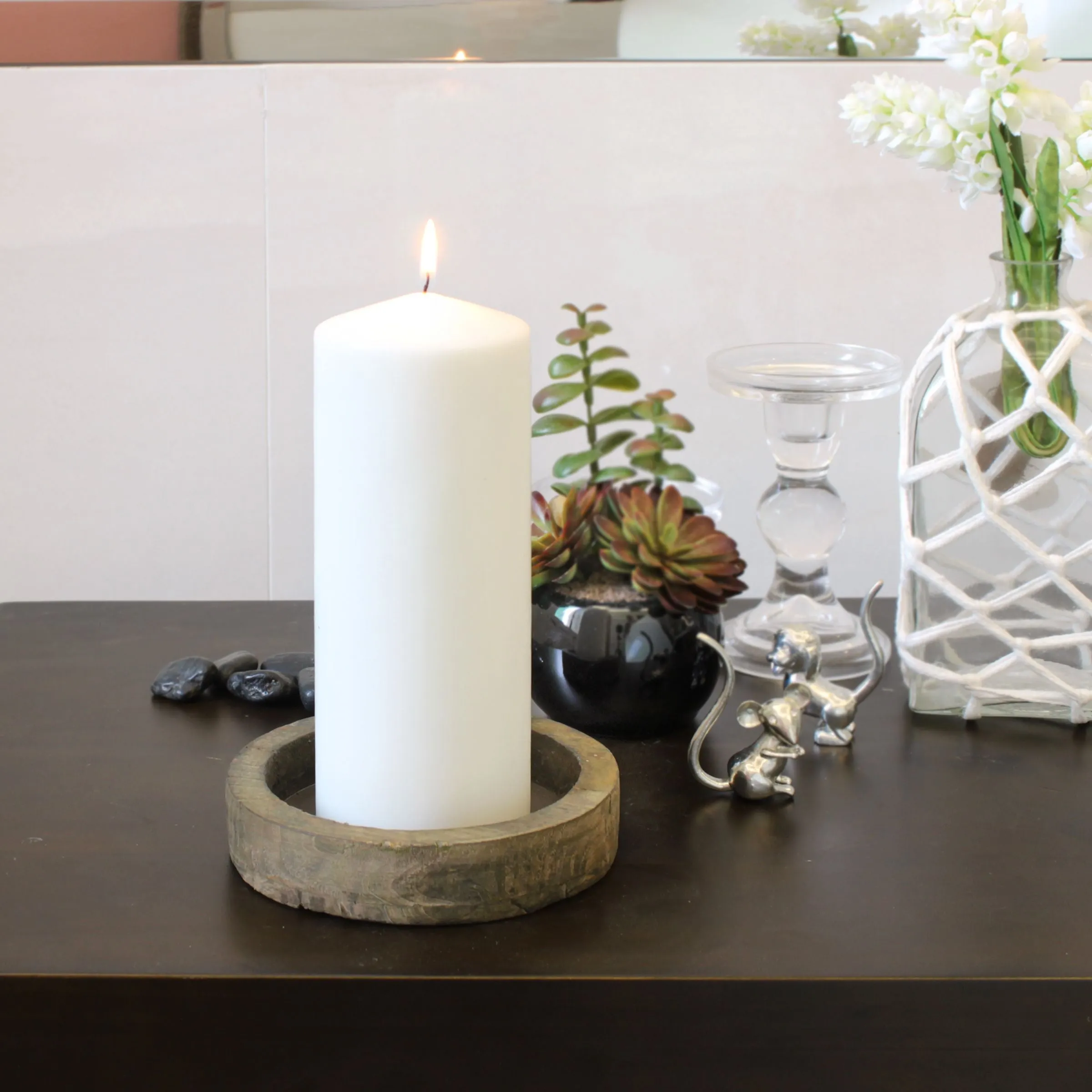 3x8 Unscented White Pillar Candles (Set of 6) (WS)