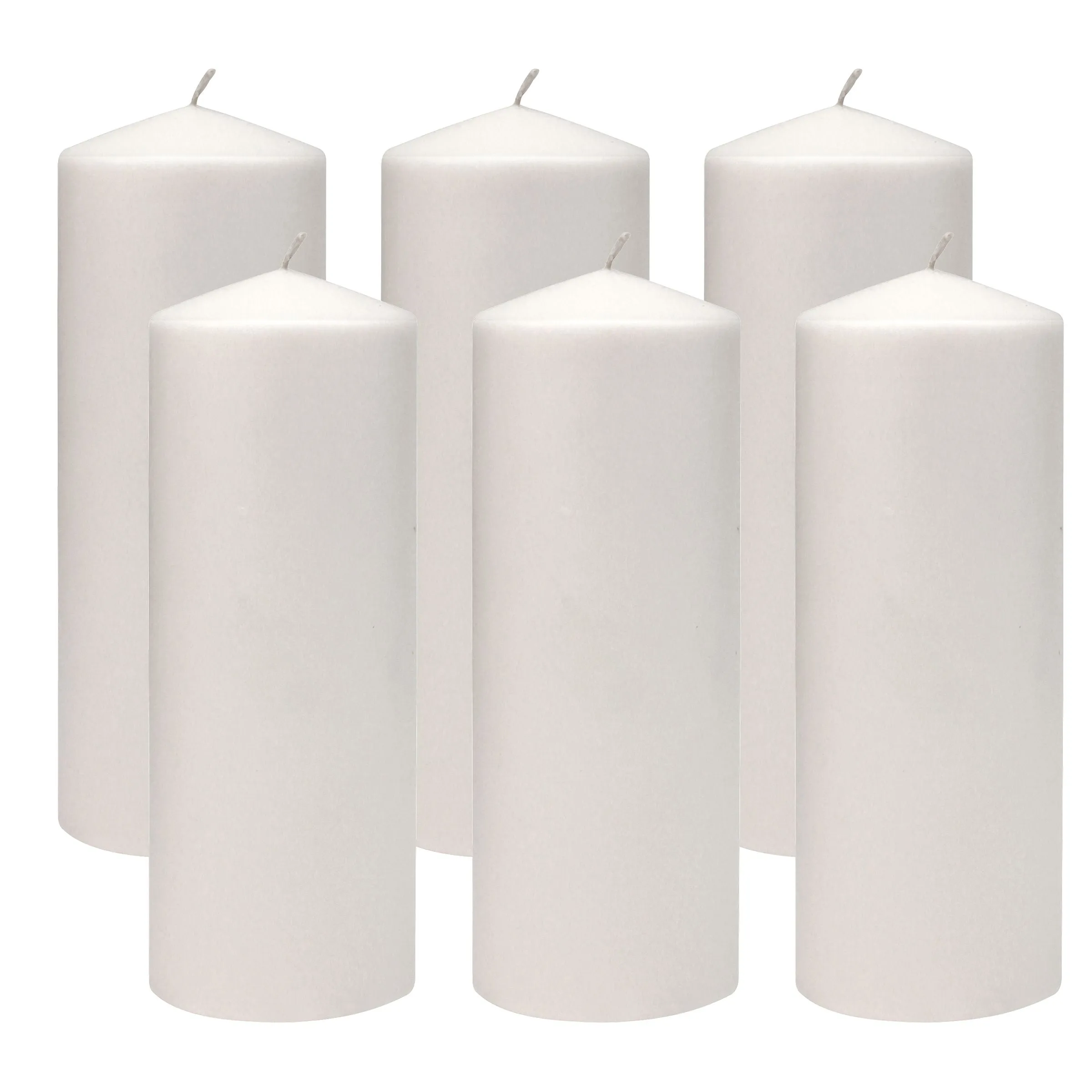 3x8 Unscented White Pillar Candles (Set of 6) (WS)