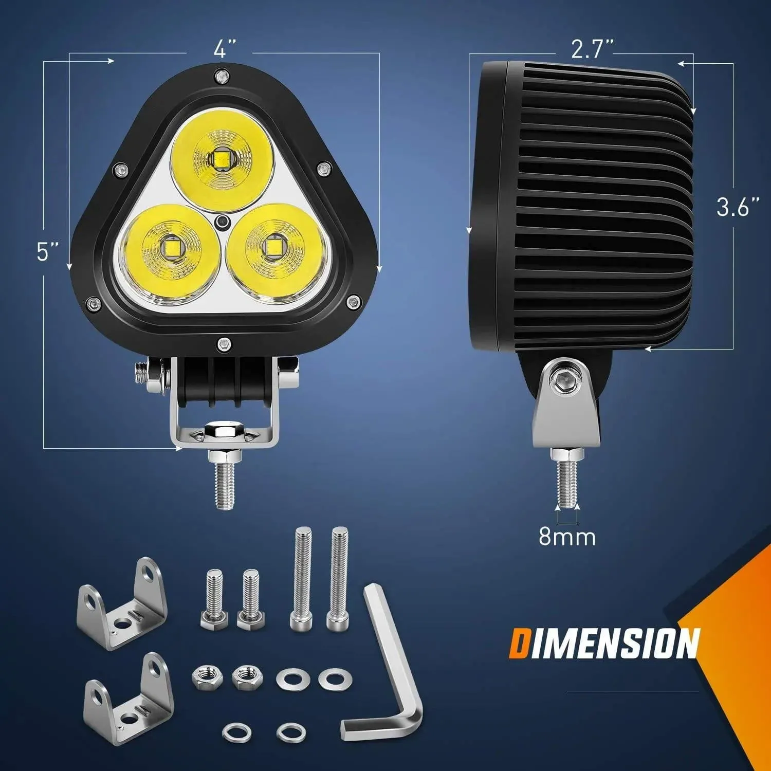 4 Inch 60W Triangle Shape Spot Flood LED Work Lights (Pair)