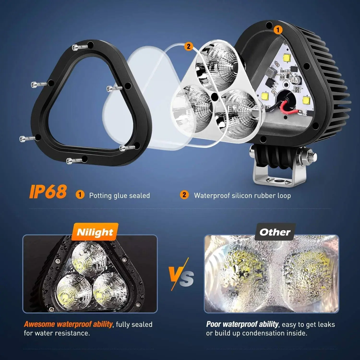 4 Inch 60W Triangle Shape Spot Flood LED Work Lights (Pair)