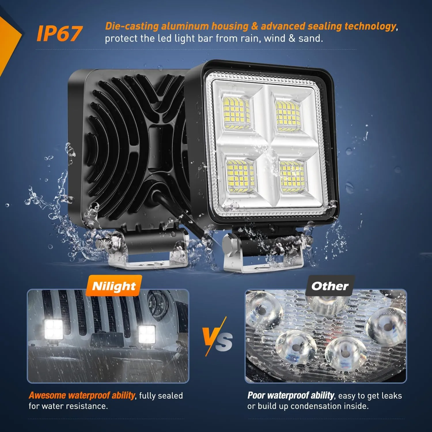 4 Inch 64LED Square Flood LED Pod Lights (Pair)