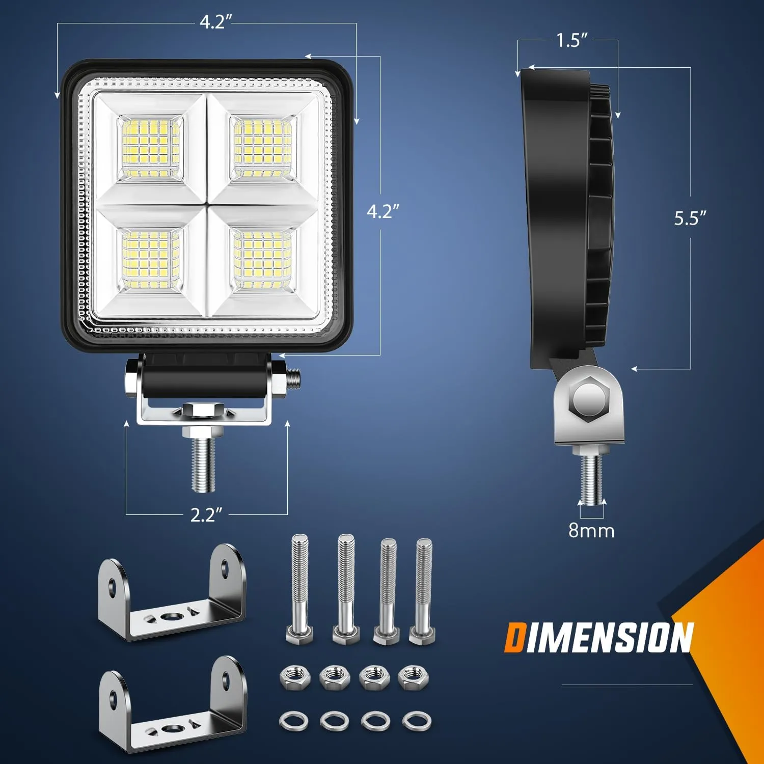 4 Inch 64LED Square Flood LED Pod Lights (Pair)