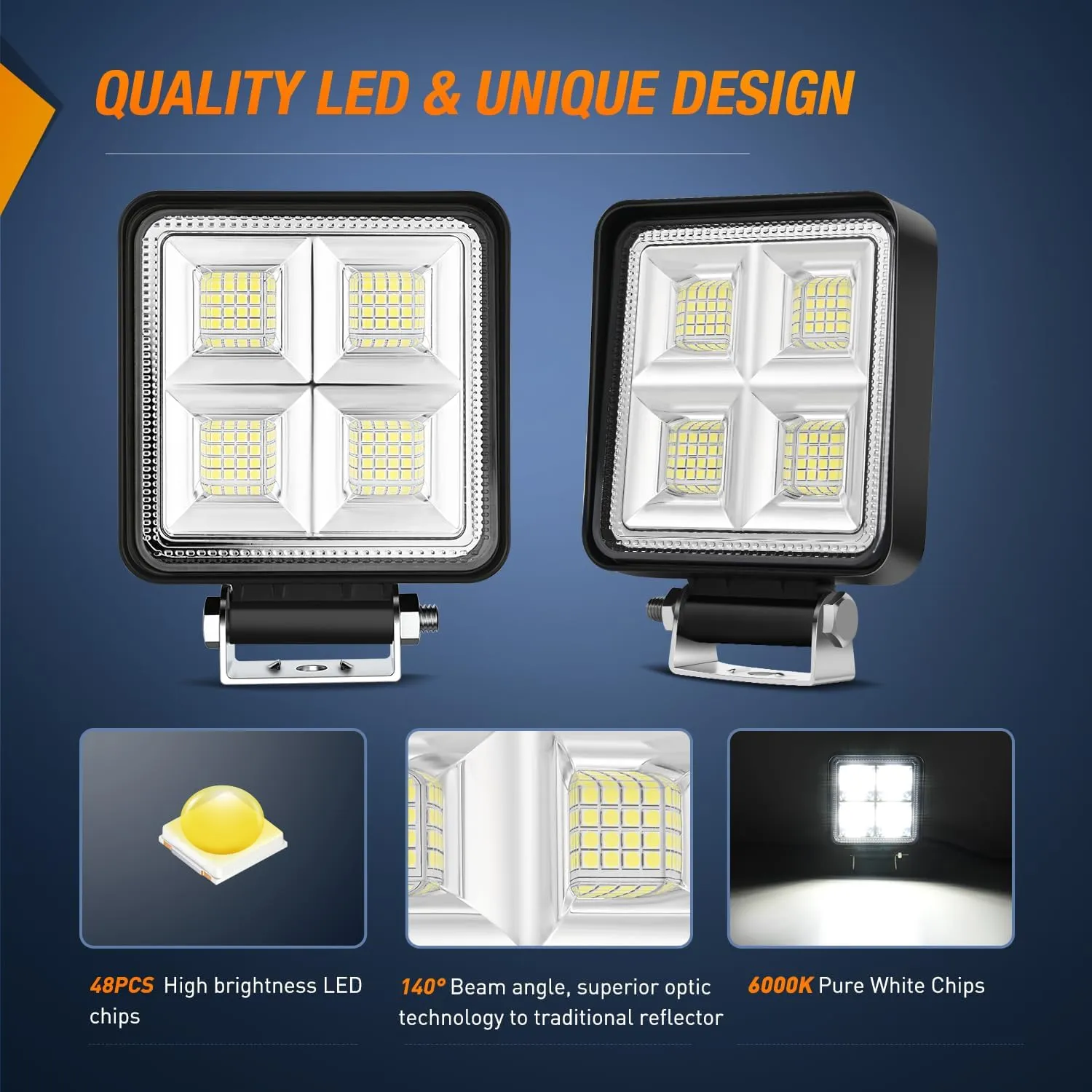 4 Inch 64LED Square Flood LED Pod Lights (Pair)