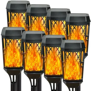 8-Pack Upgraded Solar Halloween Lights Outdoor, Solar Torch Light with Flickering Flame, Solar Flame Torch for Garden Decorations, Waterproof Solar Outdoor Lights for Party Yard Halloween Decoration