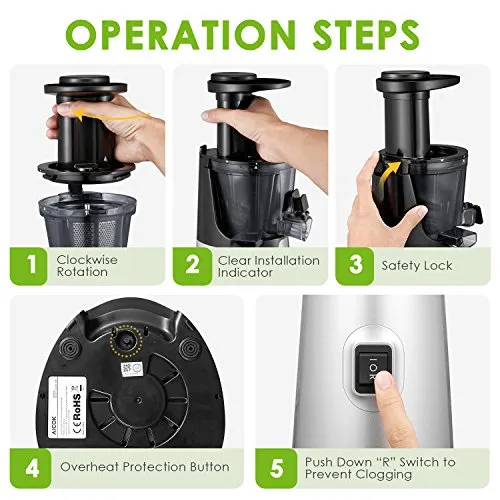 Aicok Juicer Slow Masticating Juicer Extractor, Cold Press Juicer Machine