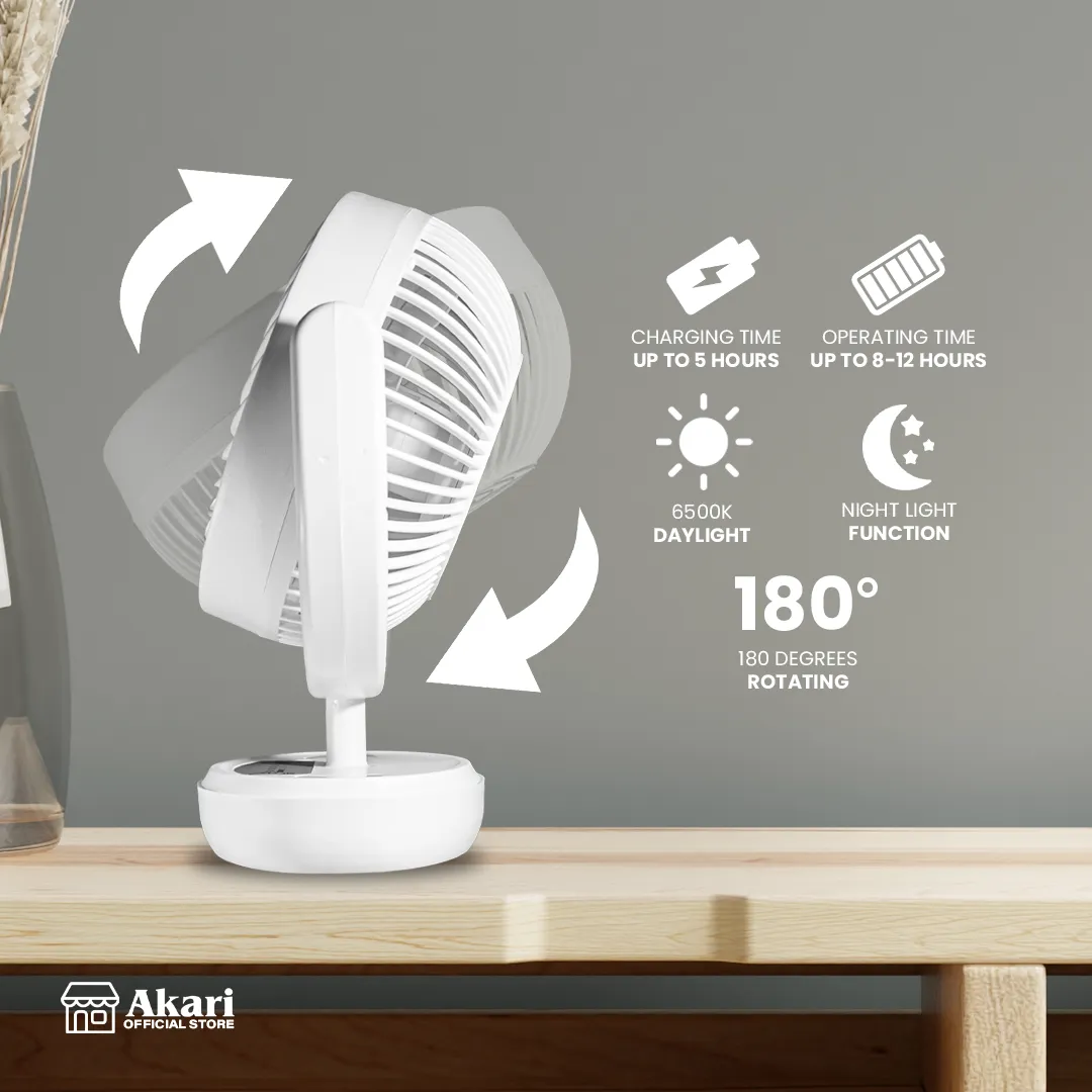 Akari TRIO BUNDLE: 6” Rechargeable Desk fan with LED Night Light (ARF-606)