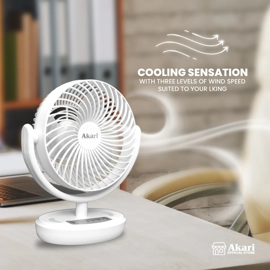 Akari TRIO BUNDLE: 6” Rechargeable Desk fan with LED Night Light (ARF-606)
