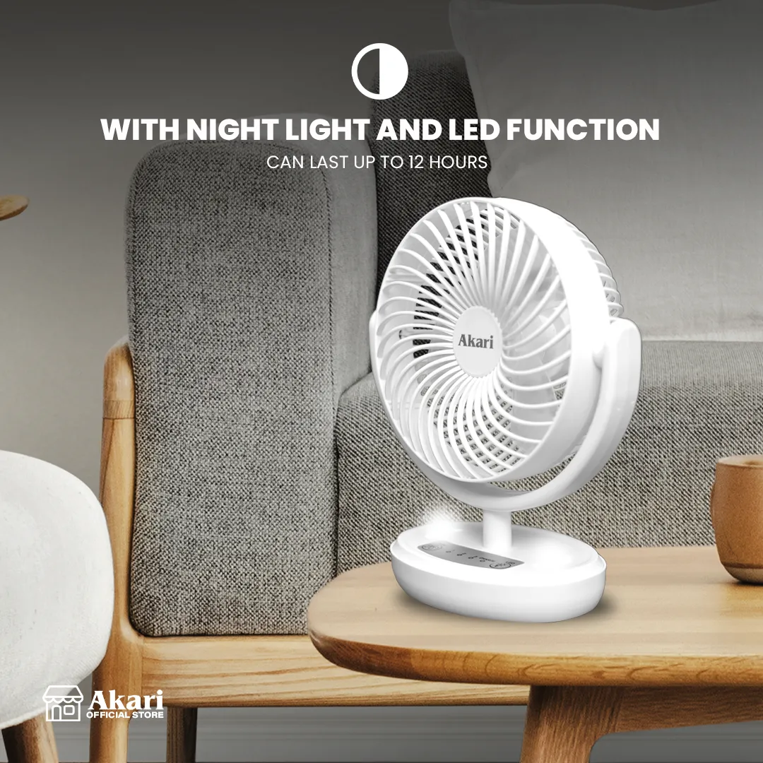 Akari TRIO BUNDLE: 6” Rechargeable Desk fan with LED Night Light (ARF-606)