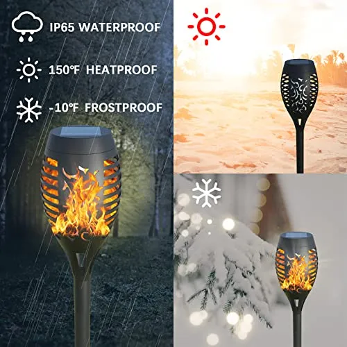 AOUNQ Solar Lights Outdoor Waterperoof Upgraded, 4Pack Solar Tiki Torches with Flickering Flame, 12LED Mini Solar Garden Lights for Patio Yard Pathway Landscape Decorations-Dusk to Dawn Auto On/Off