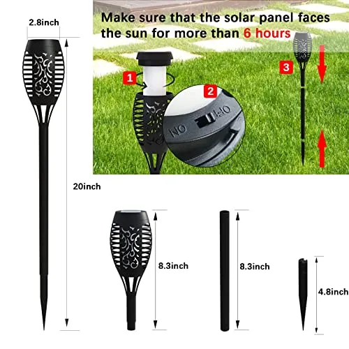 AOUNQ Solar Lights Outdoor Waterperoof Upgraded, 4Pack Solar Tiki Torches with Flickering Flame, 12LED Mini Solar Garden Lights for Patio Yard Pathway Landscape Decorations-Dusk to Dawn Auto On/Off