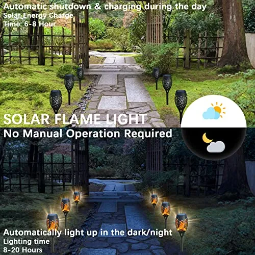 AOUNQ Solar Lights Outdoor Waterperoof Upgraded, 4Pack Solar Tiki Torches with Flickering Flame, 12LED Mini Solar Garden Lights for Patio Yard Pathway Landscape Decorations-Dusk to Dawn Auto On/Off