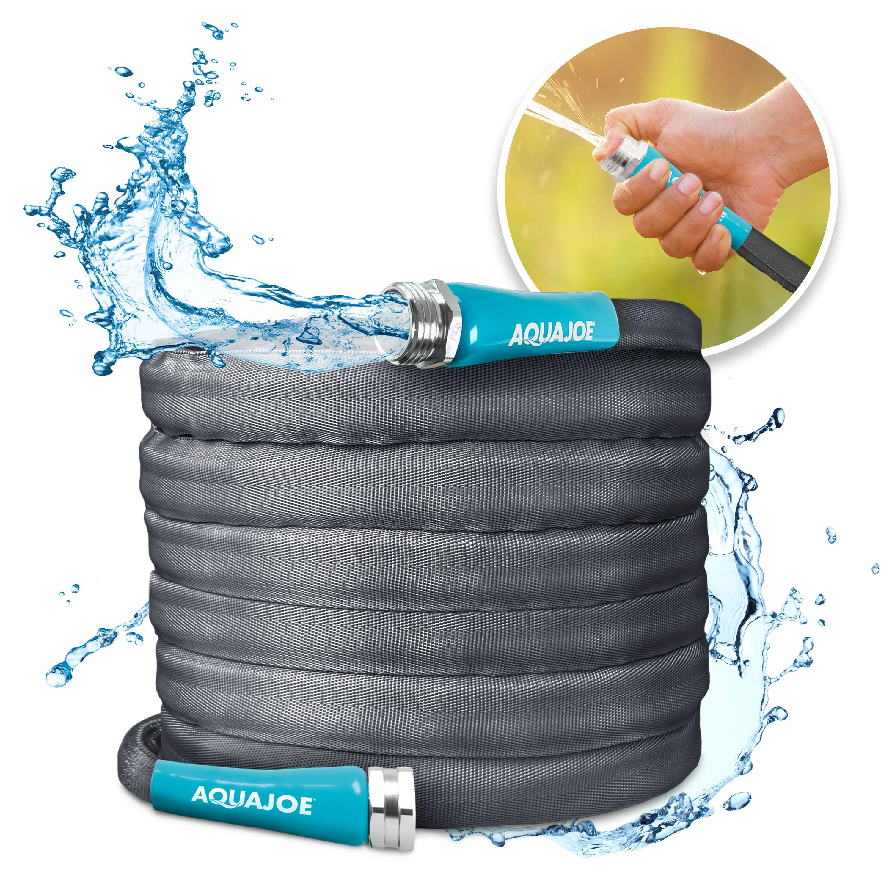Aqua Joe AJFJH50-PRO Ultra Flexible Kink Free Fiberjacket Garden Hose | 50-Foot | Metal Fittings