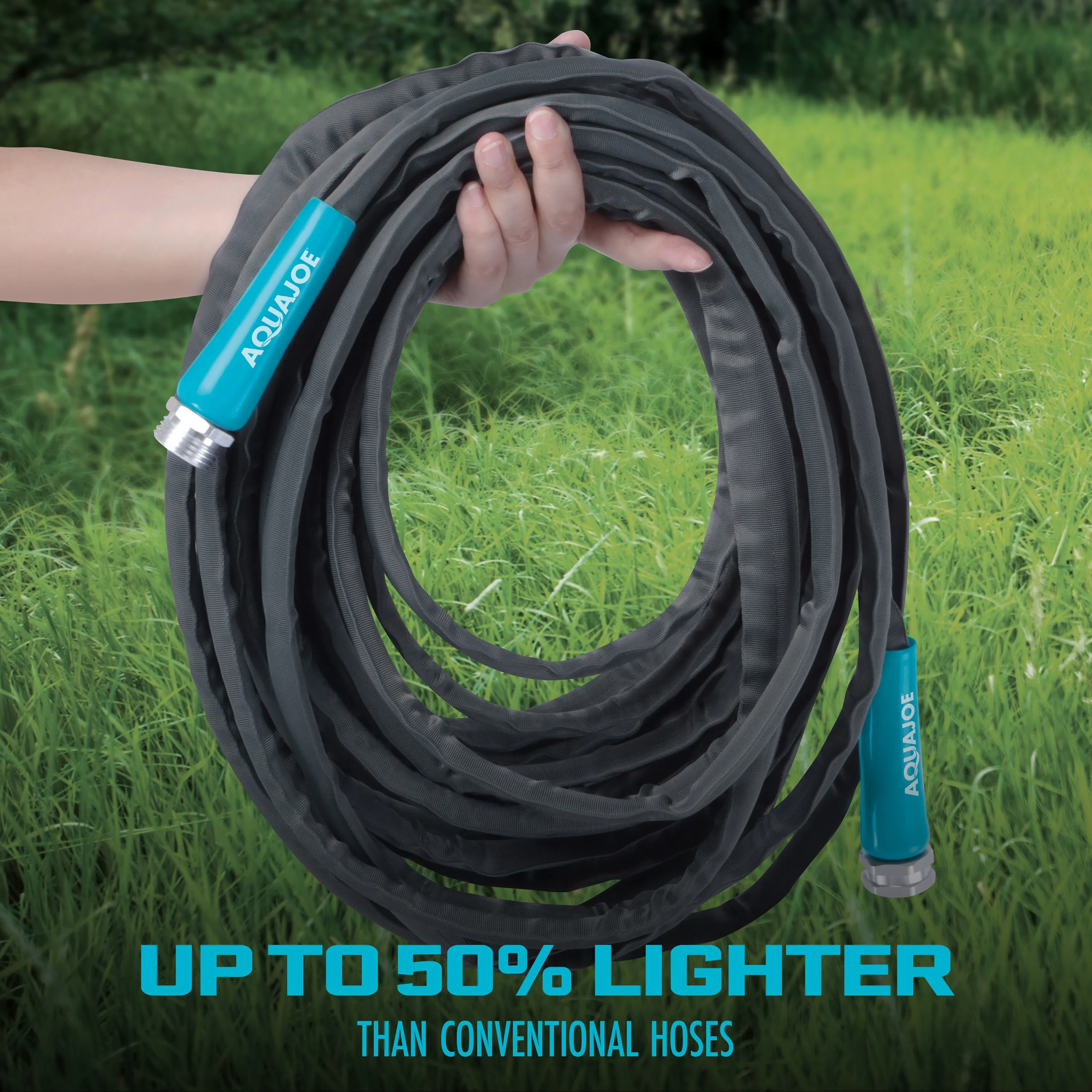 Aqua Joe AJFJH50-PRO Ultra Flexible Kink Free Fiberjacket Garden Hose | 50-Foot | Metal Fittings