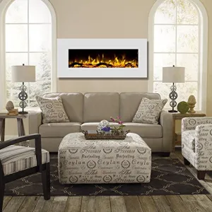 Ashford White 50" Log Ventless Heater Electric Wall Mounted Fireplace