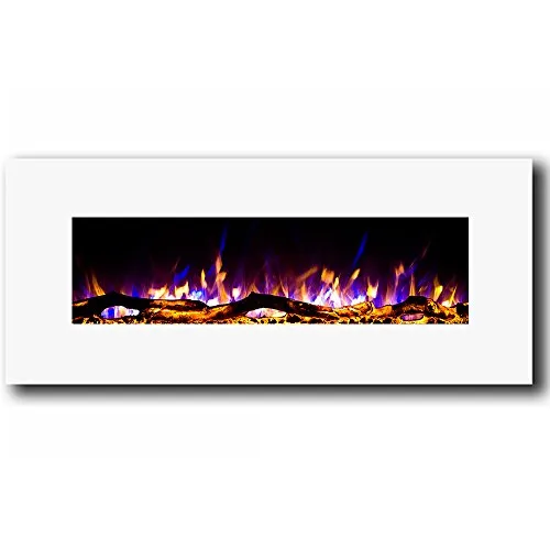 Ashford White 50" Log Ventless Heater Electric Wall Mounted Fireplace