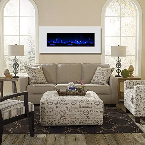 Ashford White 50" Log Ventless Heater Electric Wall Mounted Fireplace