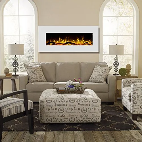 Ashford White 50" Log Ventless Heater Electric Wall Mounted Fireplace