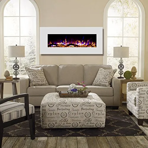 Ashford White 50" Log Ventless Heater Electric Wall Mounted Fireplace