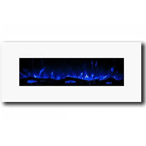 Ashford White 50" Log Ventless Heater Electric Wall Mounted Fireplace