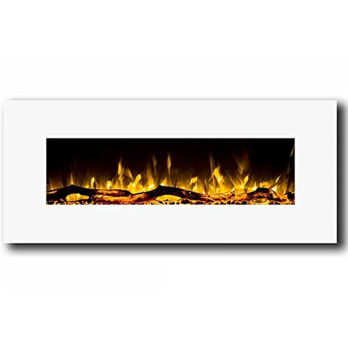 Ashford White 50" Log Ventless Heater Electric Wall Mounted Fireplace