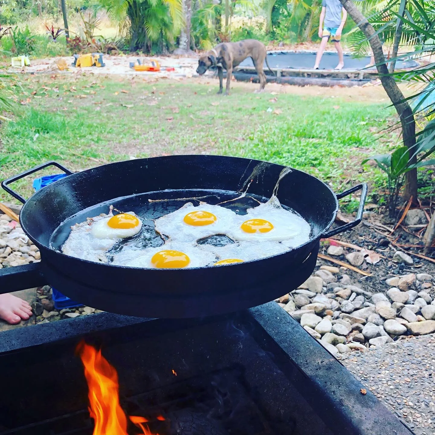 Backyard Fire Pit with Stabiliser, Swinging Grill, BBQ Pan & Cradle