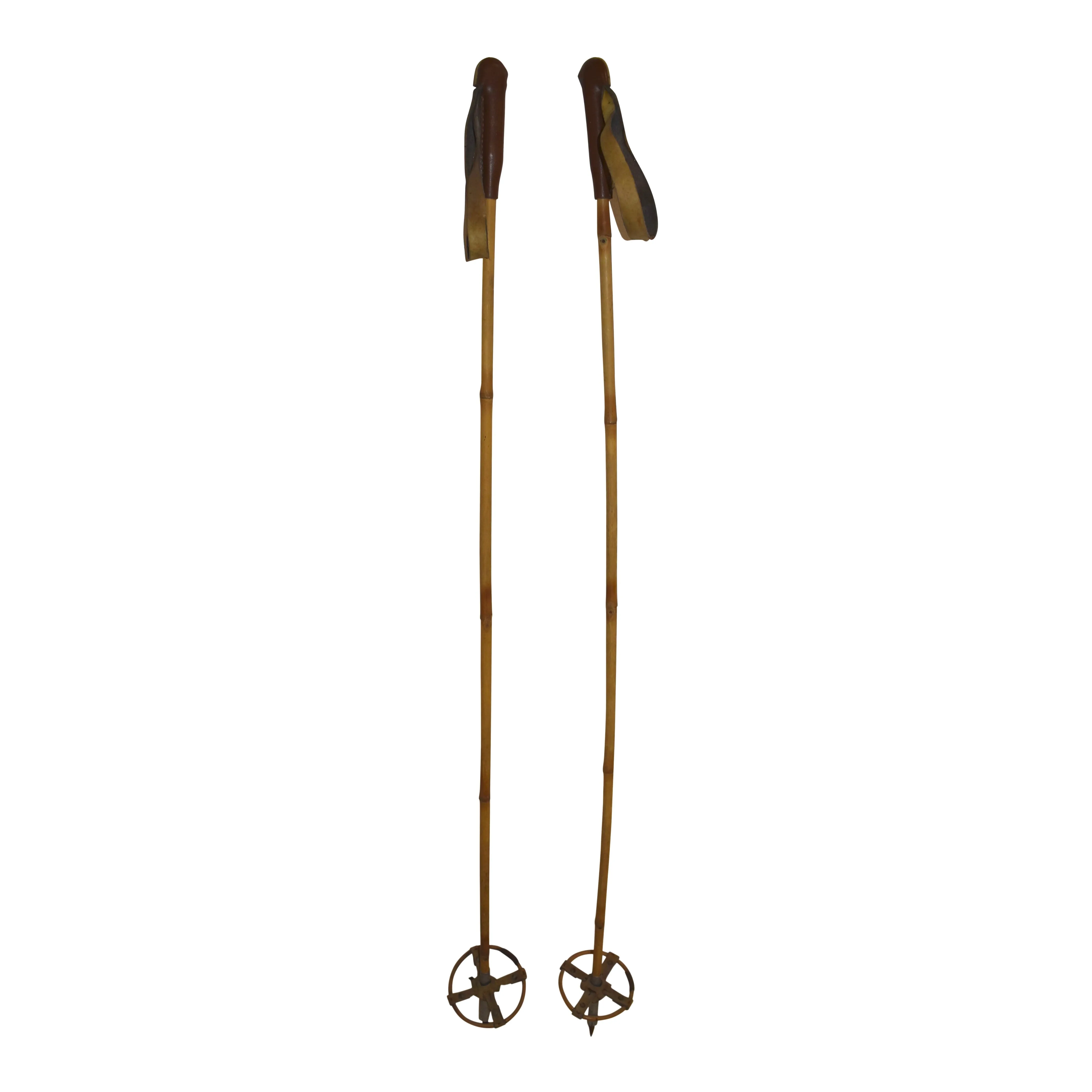 Bamboo Ski Poles with Leather Grips