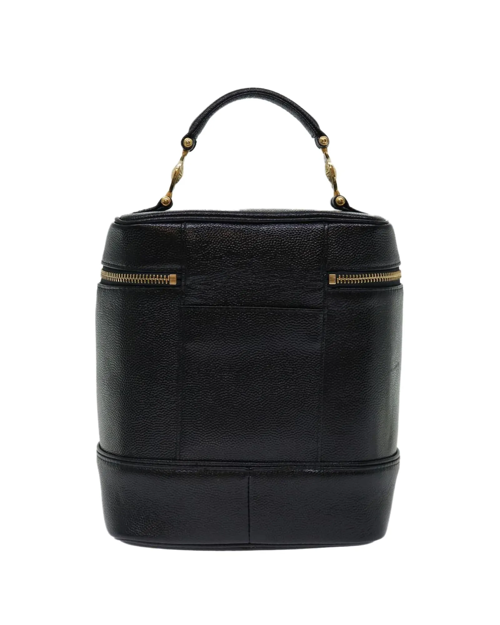 Black Leather Vanity Handbag by Italian Designer