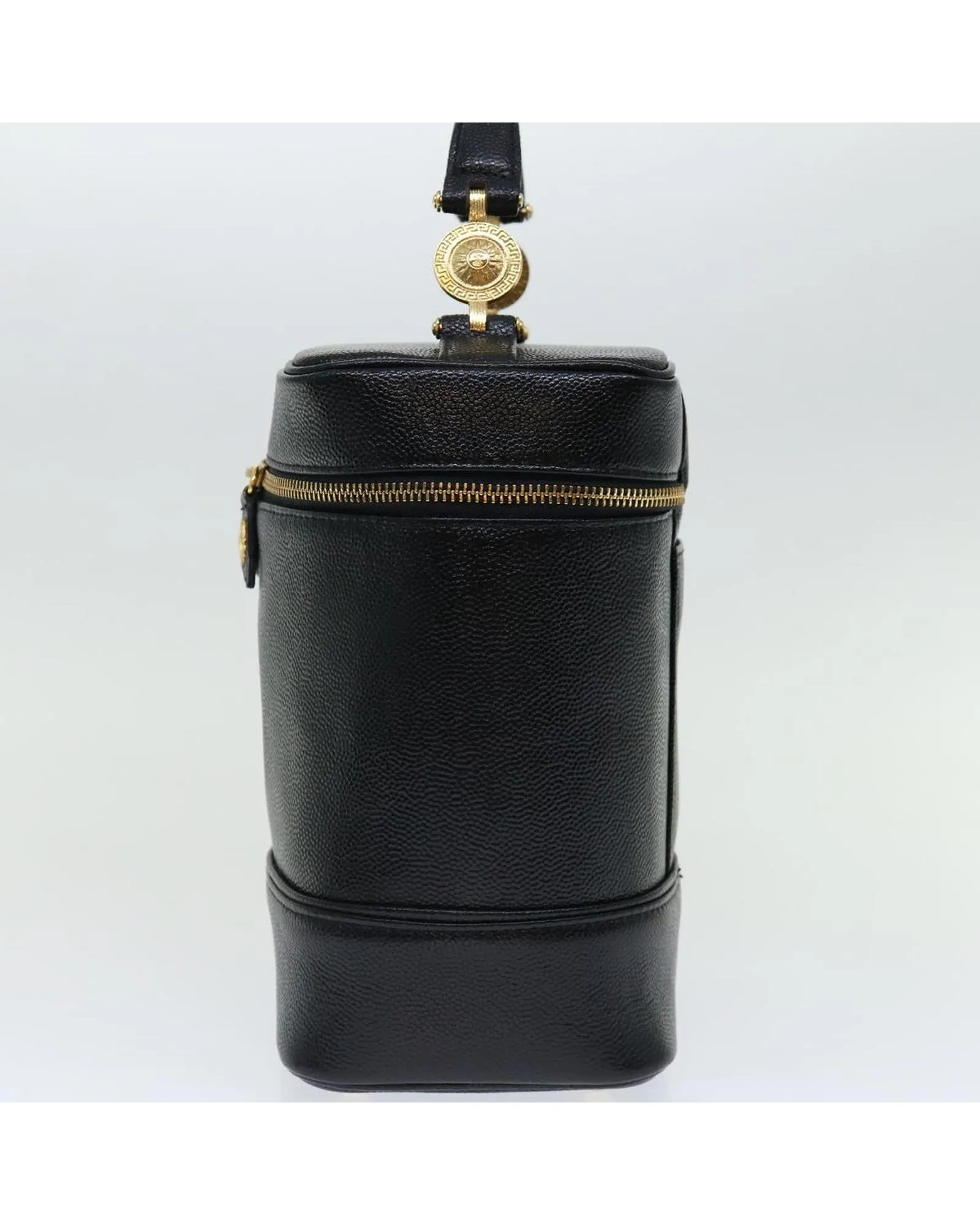 Black Leather Vanity Handbag by Italian Designer