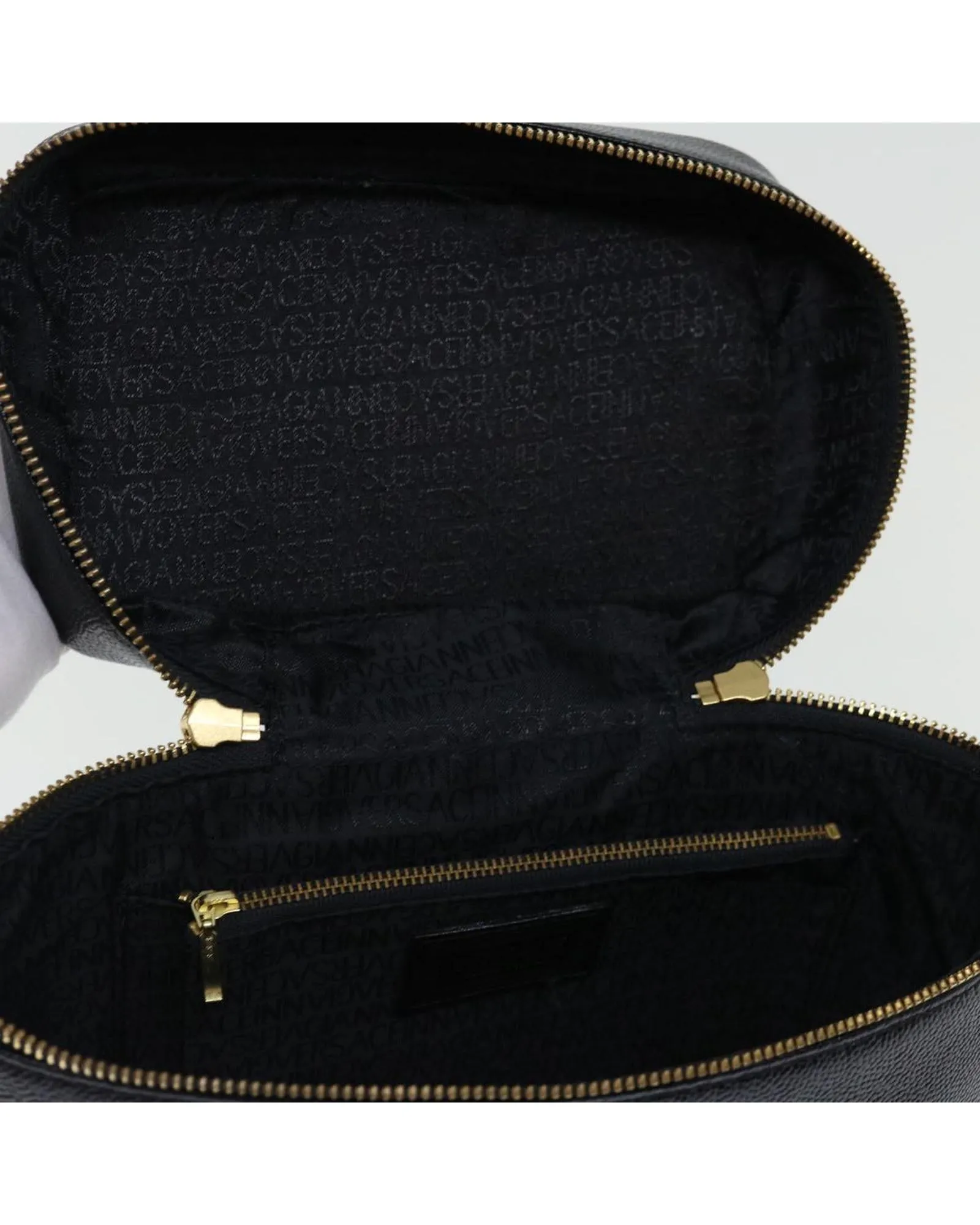 Black Leather Vanity Handbag by Italian Designer