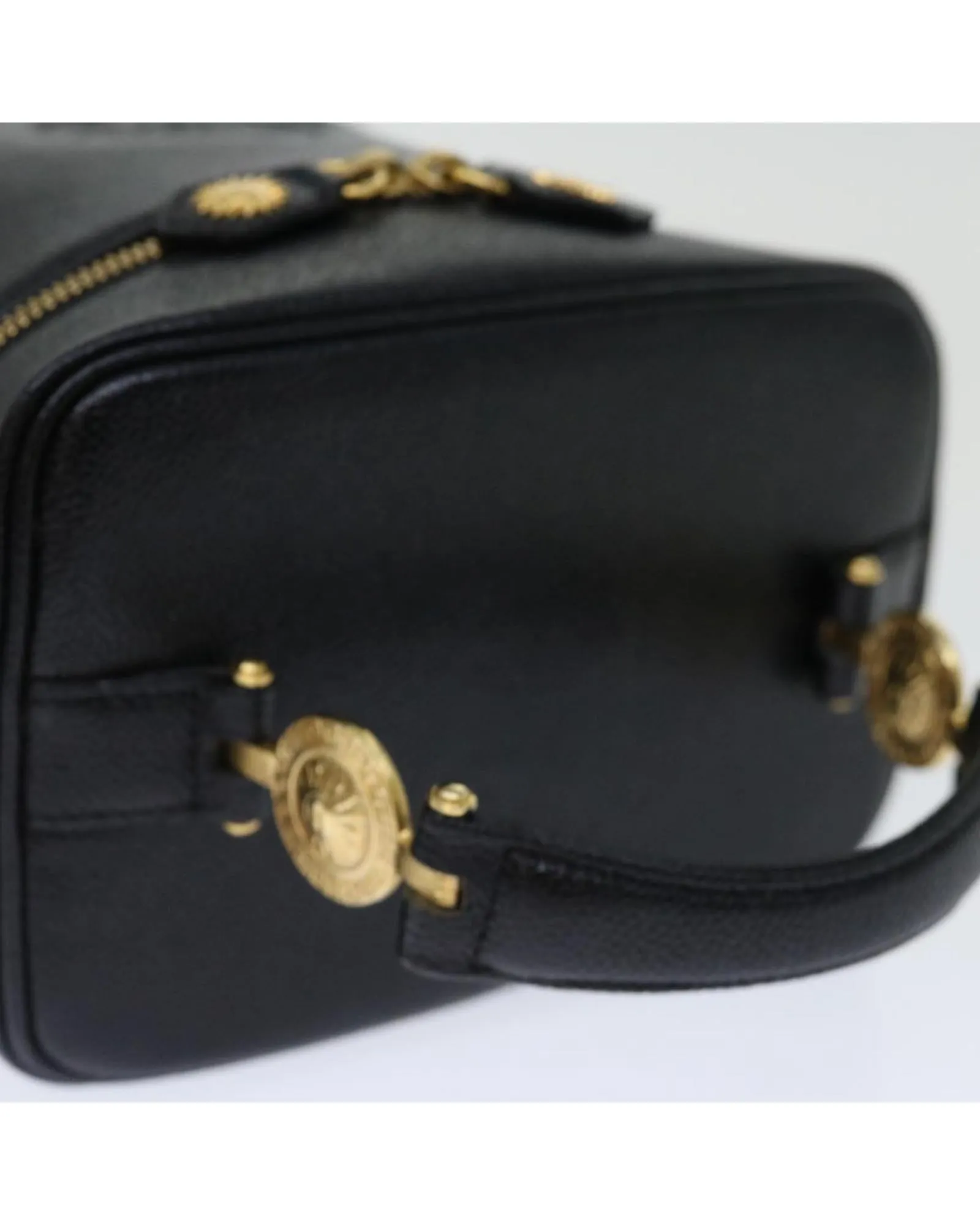 Black Leather Vanity Handbag by Italian Designer
