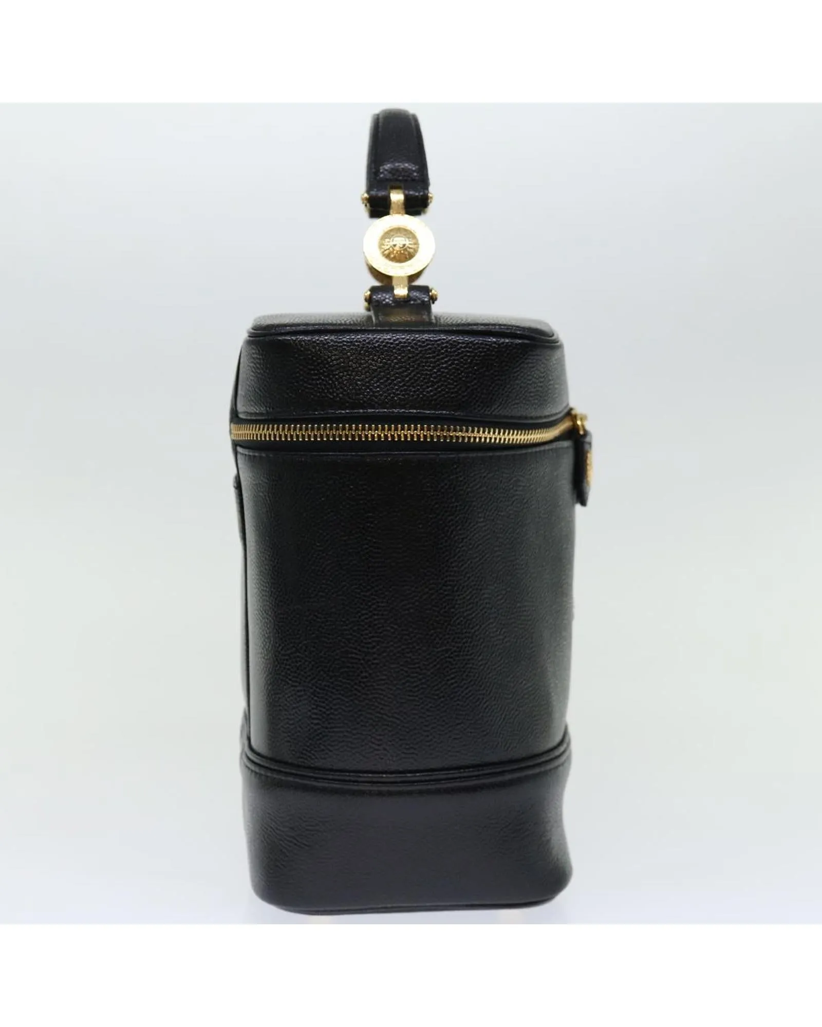Black Leather Vanity Handbag by Italian Designer