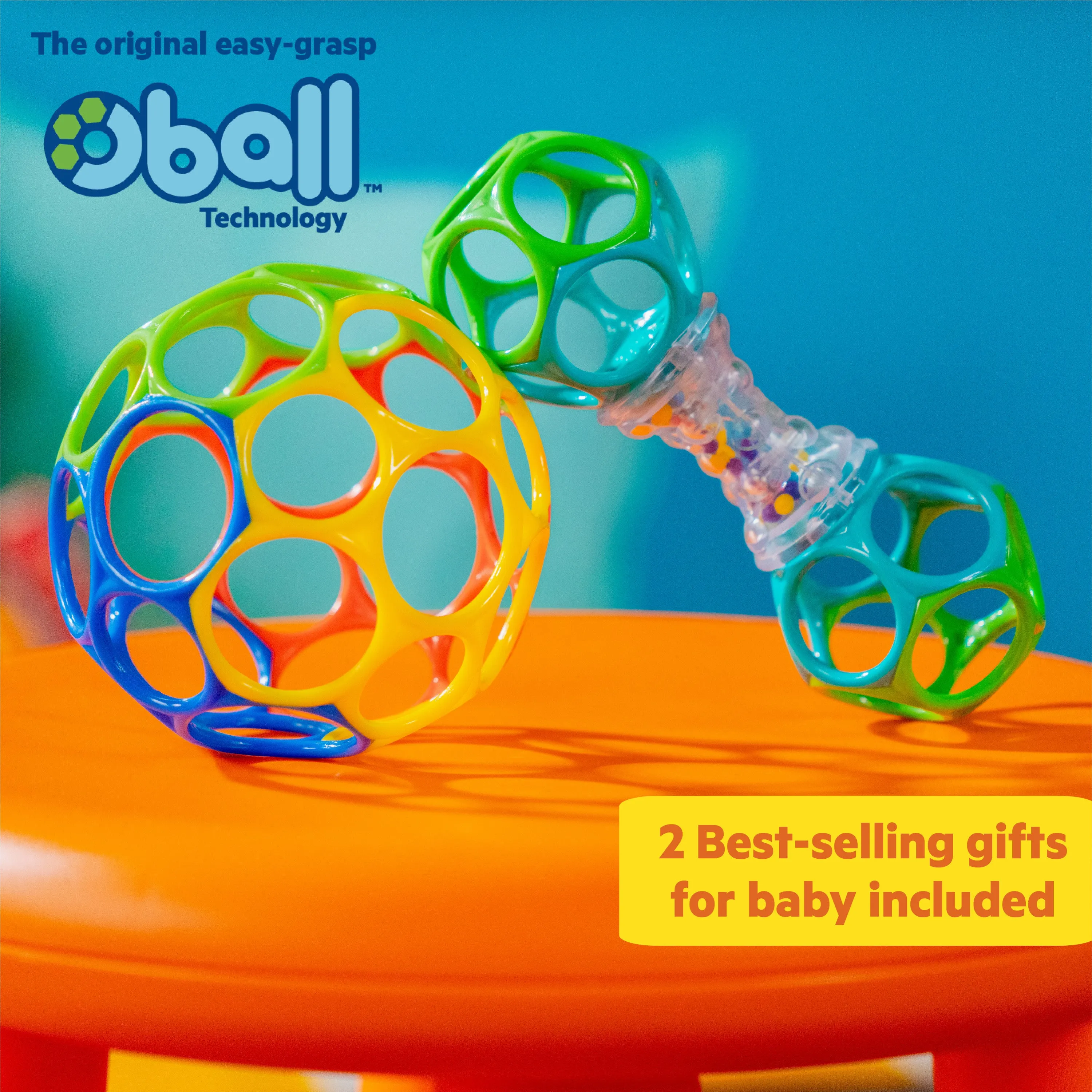 Bright Starts Grasp the Day Easy-Grasp Oball Gift Set, Ball and Rattle Toys, 2-PK, Unisex, 0 Months 