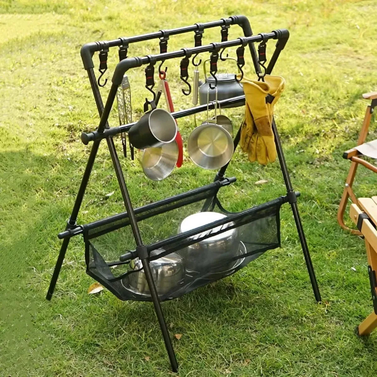 Camping Multifunction Foldable Storage Hanging Rack With Hooks