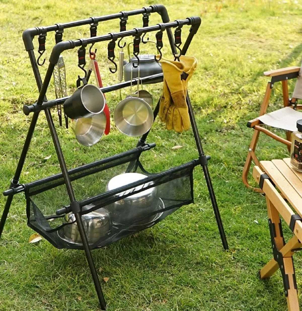 Camping Multifunction Foldable Storage Hanging Rack With Hooks