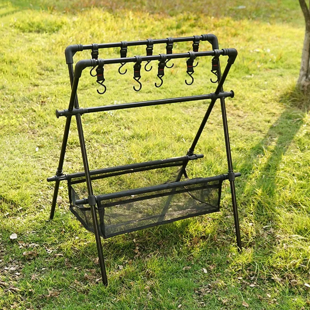 Camping Multifunction Foldable Storage Hanging Rack With Hooks