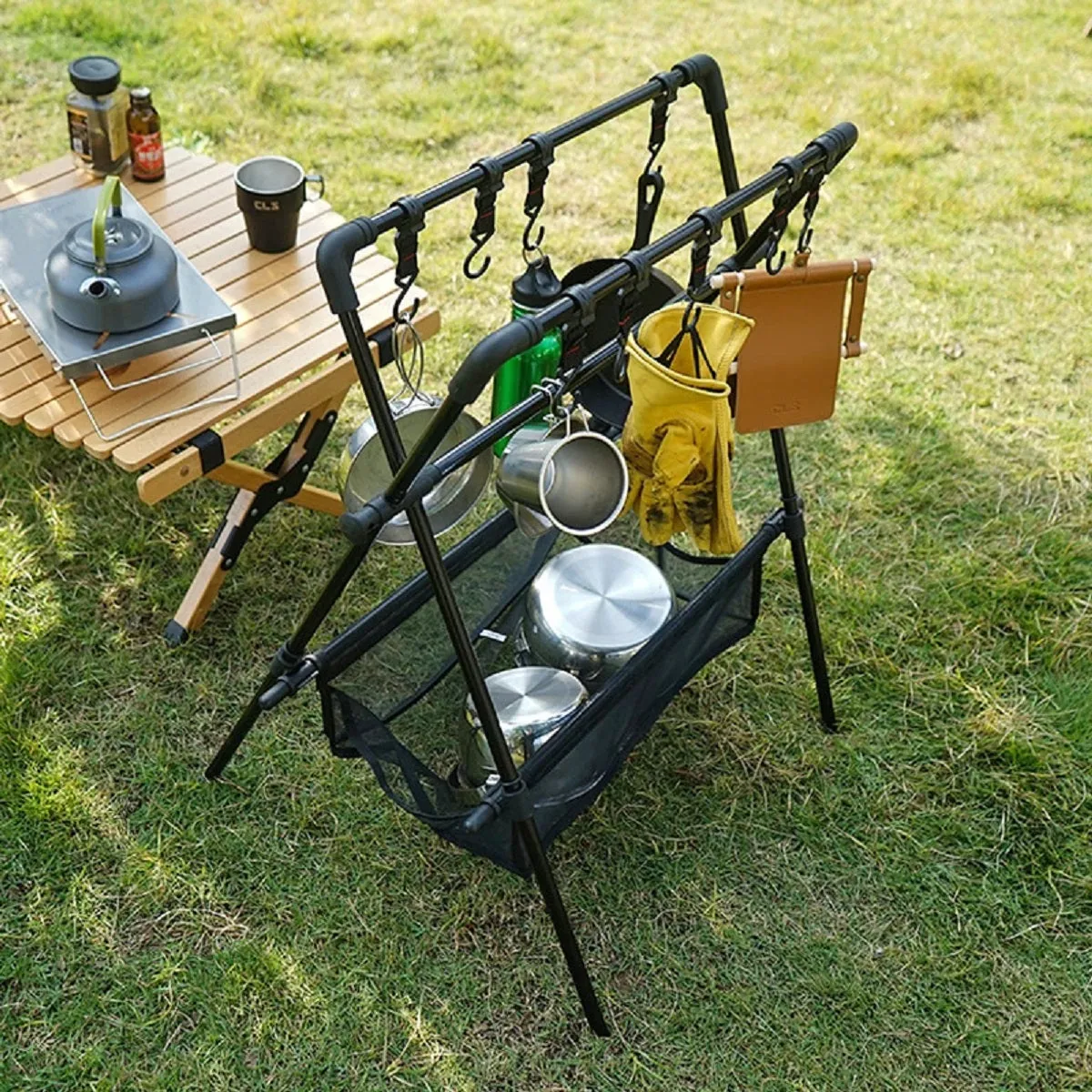 Camping Multifunction Foldable Storage Hanging Rack With Hooks
