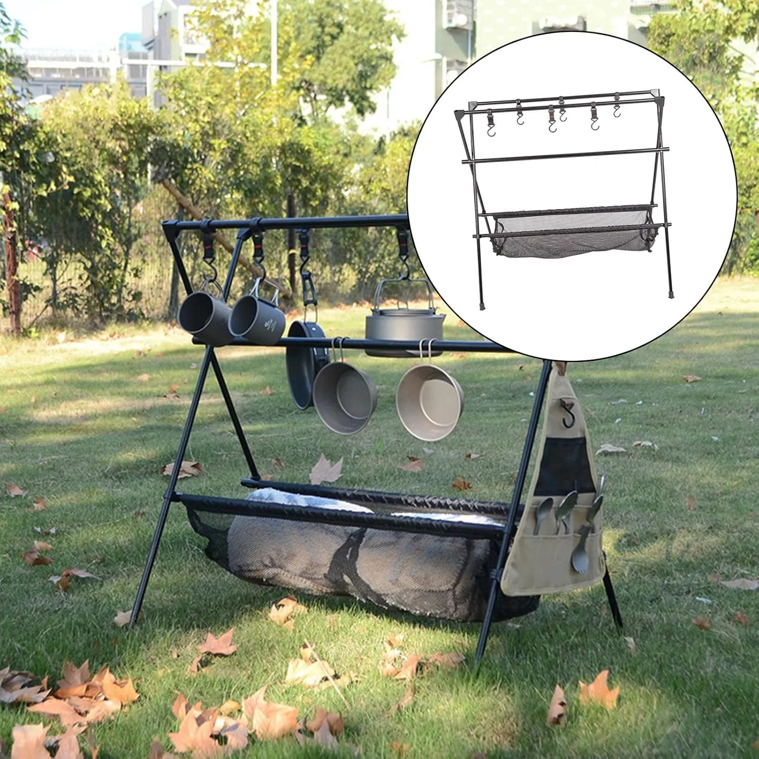 Camping Multifunction Foldable Storage Hanging Rack With Hooks