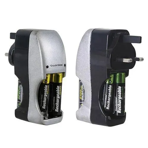 Compact Portable Plug In Battery Charger  8 AAA & AA Nimh Rechargeable Batteries