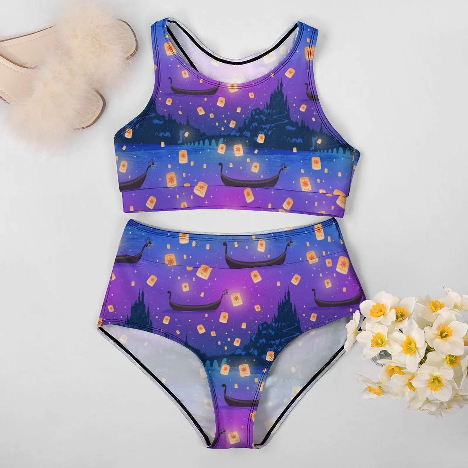 Disney Tangled Rapunzel Floating Lanterns Women's Bikini Swimsuit