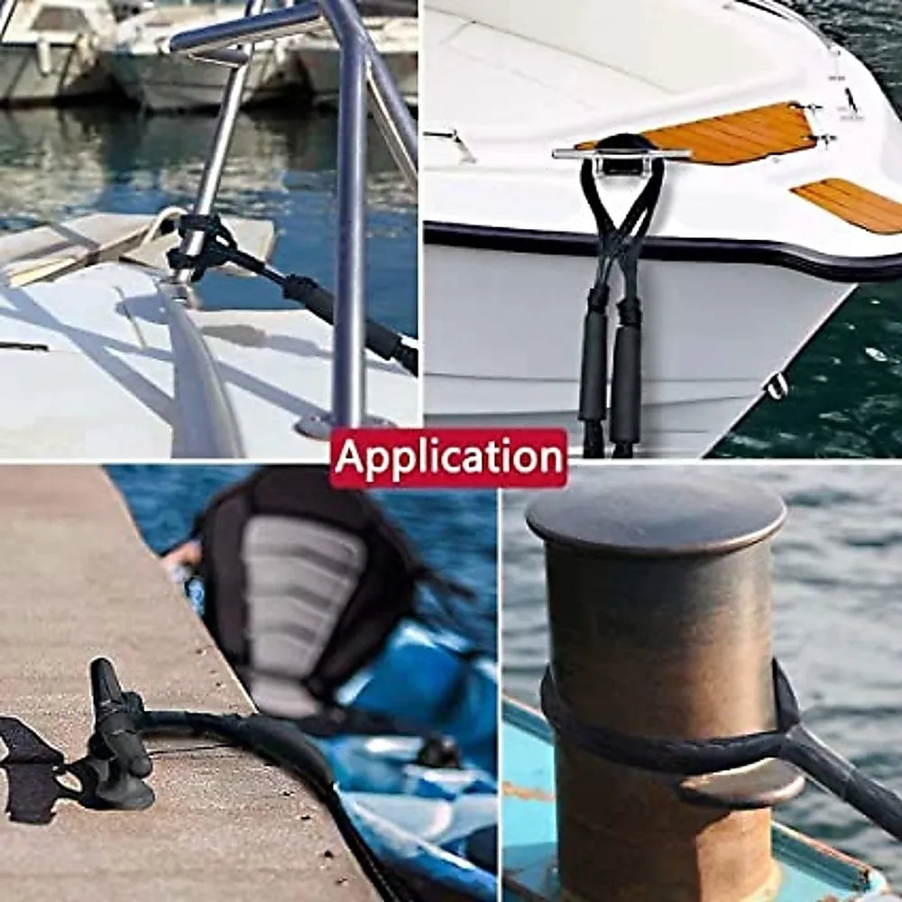 Durable Bungee Dock Lines, Marine Mooring Rope (4 Pack)