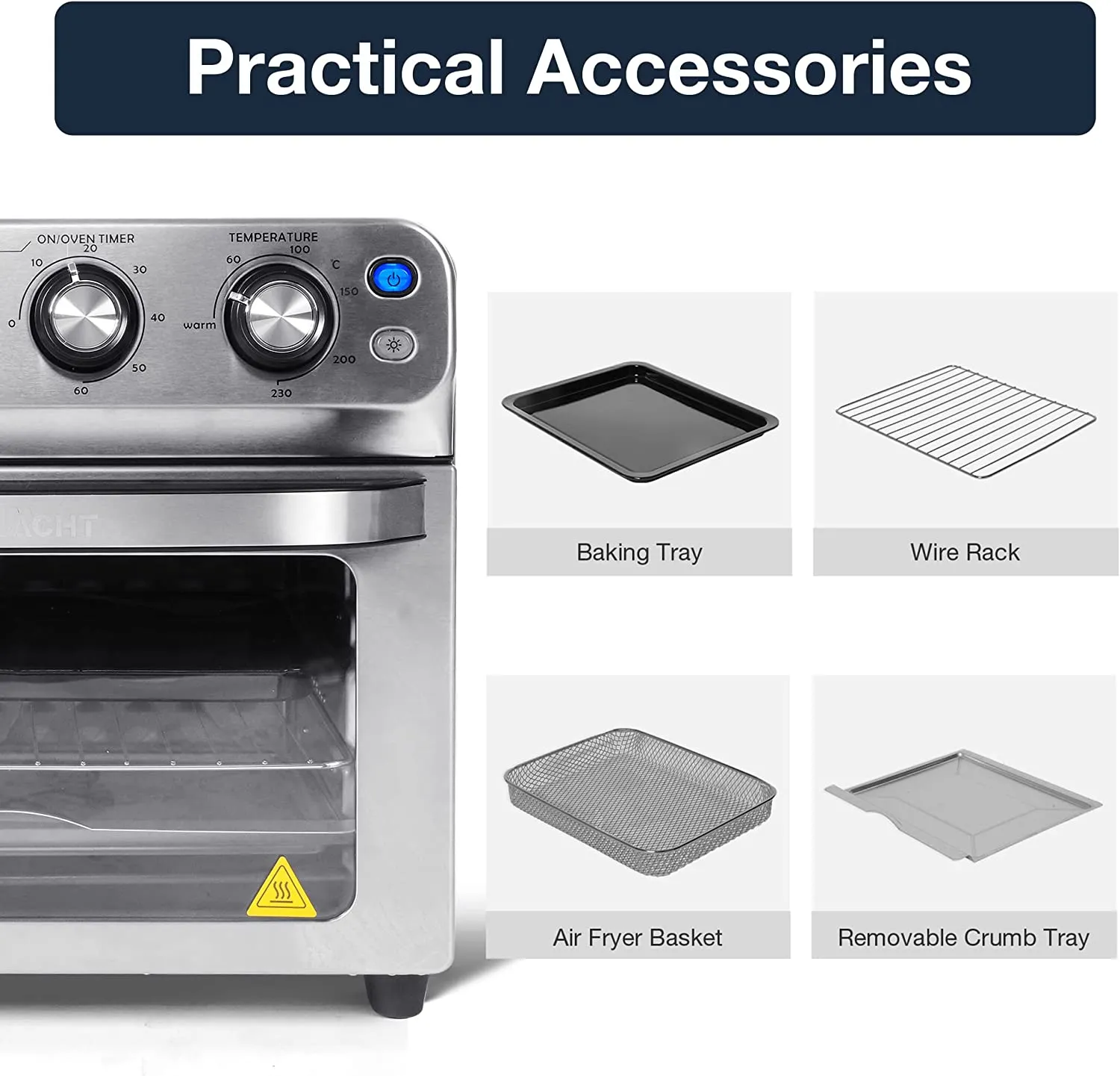 E-Macht 24 Quart Air Fryer Oven 8 Cooking Functions Stainless Steel 1800W Kitchen Small Appliance
