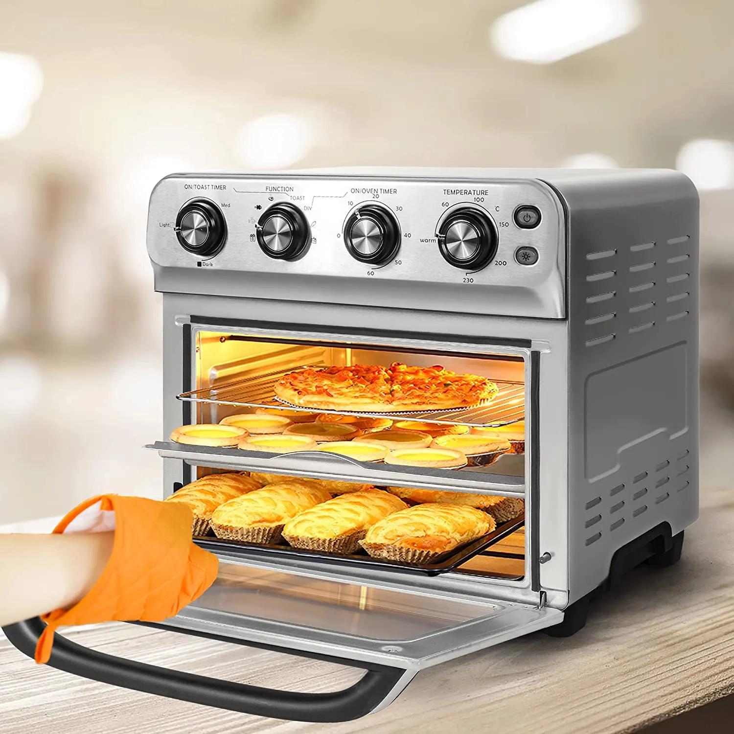 E-Macht 24 Quart Air Fryer Oven 8 Cooking Functions Stainless Steel 1800W Kitchen Small Appliance