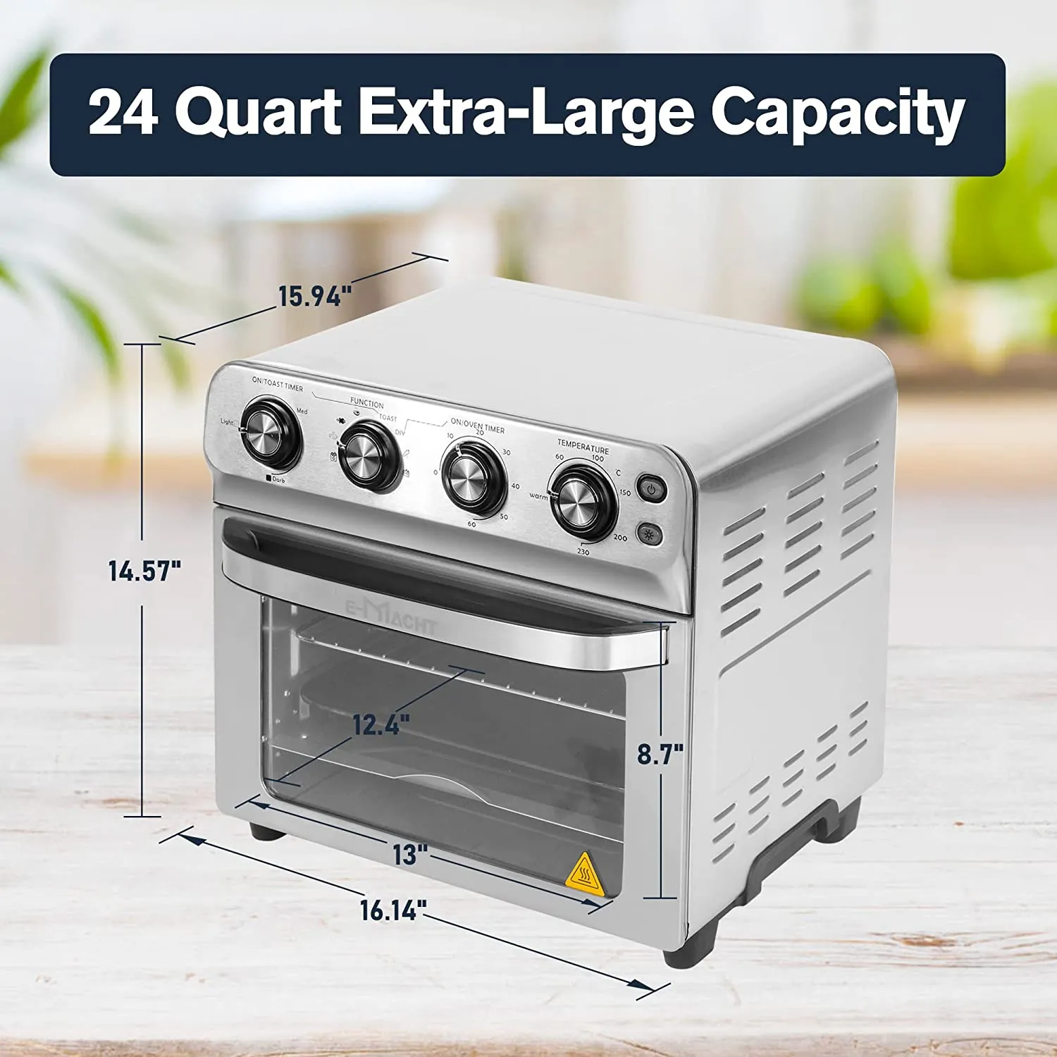 E-Macht 24 Quart Air Fryer Oven 8 Cooking Functions Stainless Steel 1800W Kitchen Small Appliance