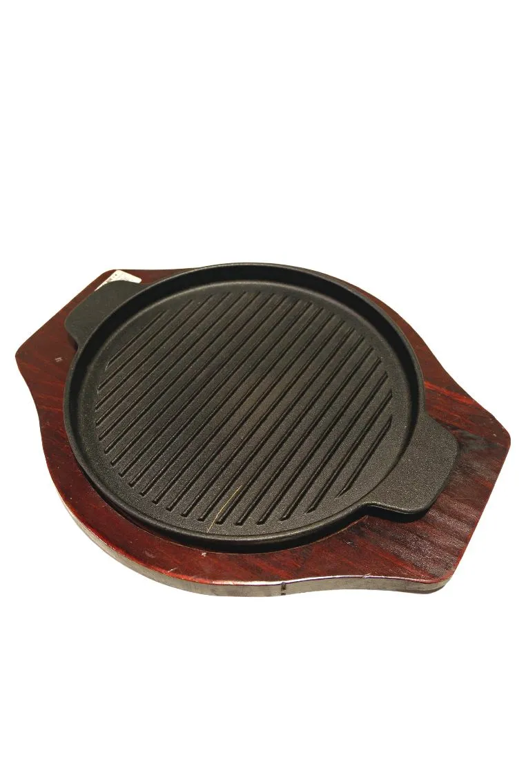 Edge Round Sizzling Plate with Wood Holder (KW-002)