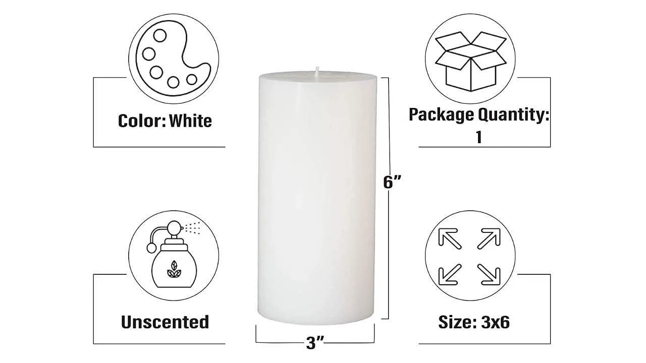 Floryn Decor Smokeless, Dripless & Long Burning Unscented Pillar Candles (3 by 12 inch)