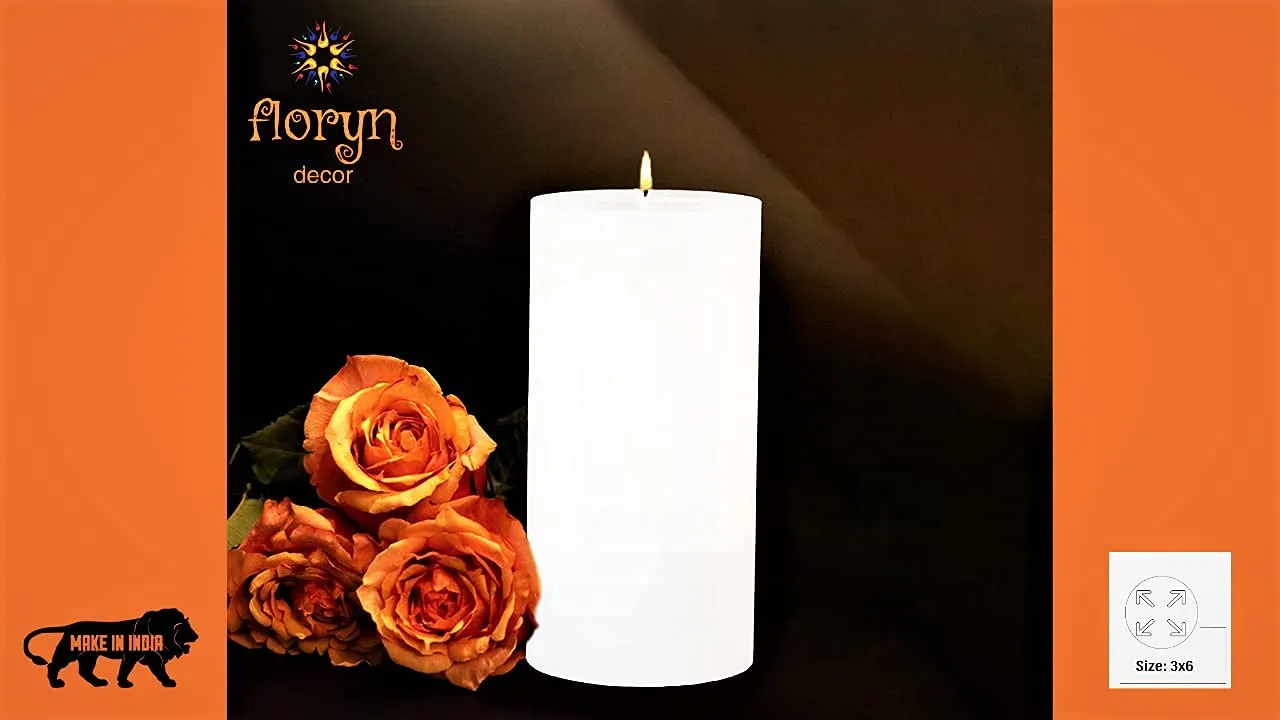 Floryn Decor Smokeless, Dripless & Long Burning Unscented Pillar Candles (4 by 6 inch)