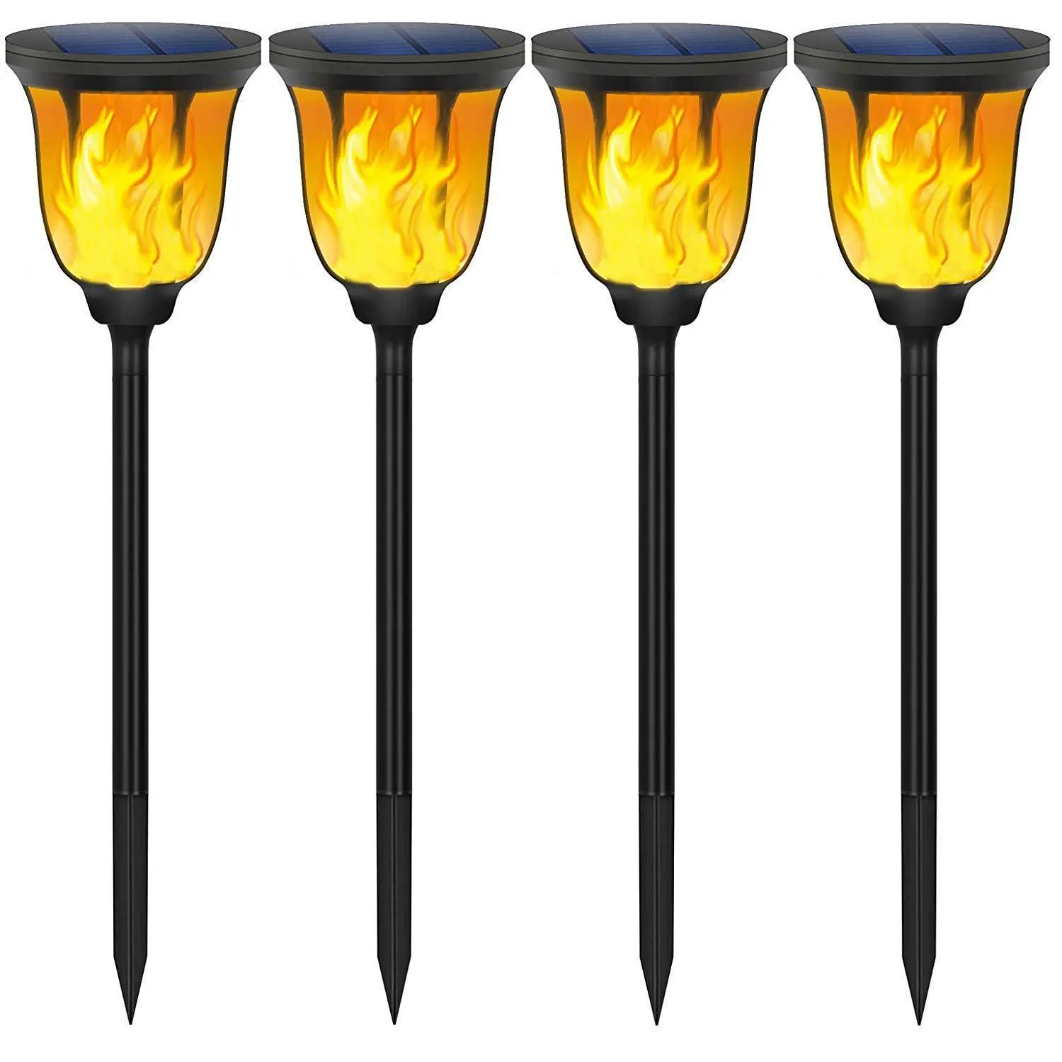 Gold Armour Solar Lights Outdoor - Flickering Flames Torch Solar Path Light - Dancing Flame Lighting 96 LED Dusk to Dawn Flickering Tiki Torches Outdoor Waterproof Garden (4 Pack)