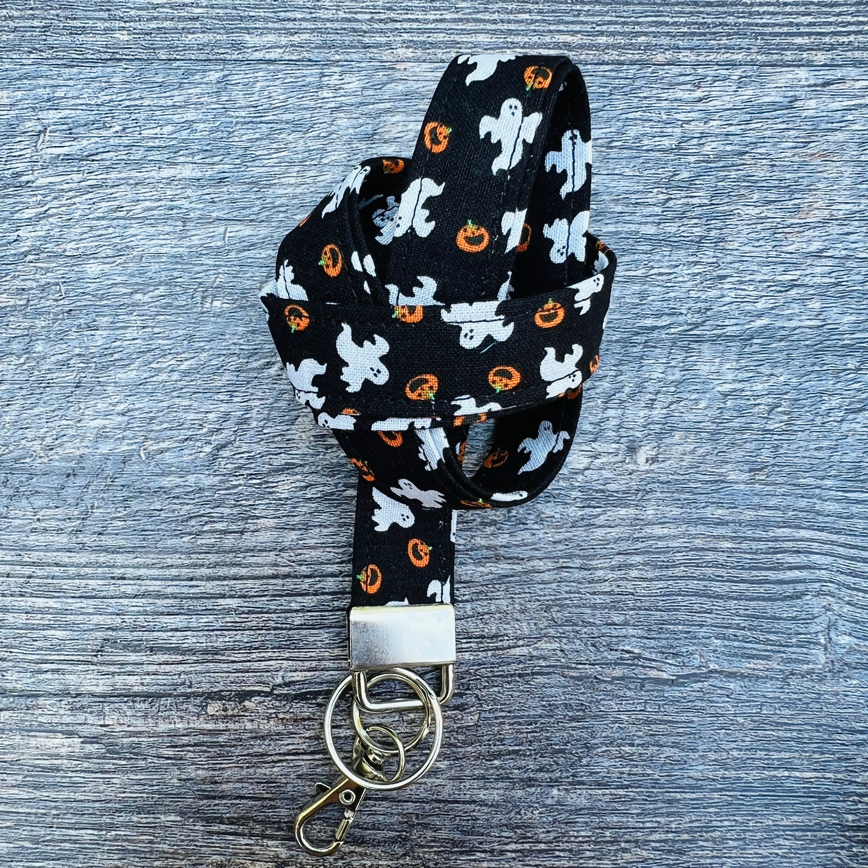Handmade Halloween Spooky Pumpkin Bat Candy Corn Jack-o-Lantern Ghost 20" Fabric Lanyard Keychain Keys
