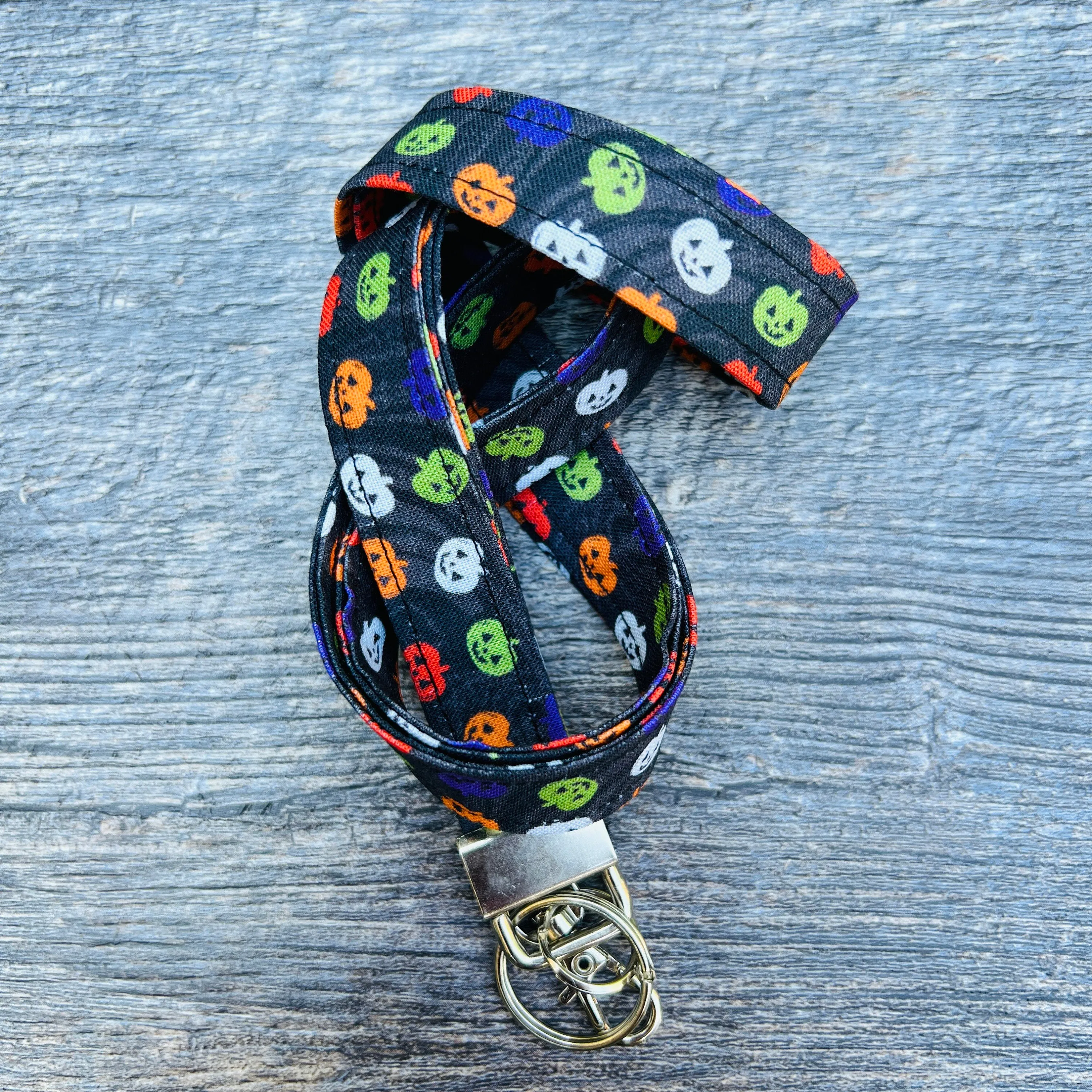 Handmade Halloween Spooky Pumpkin Bat Candy Corn Jack-o-Lantern Ghost 20" Fabric Lanyard Keychain Keys