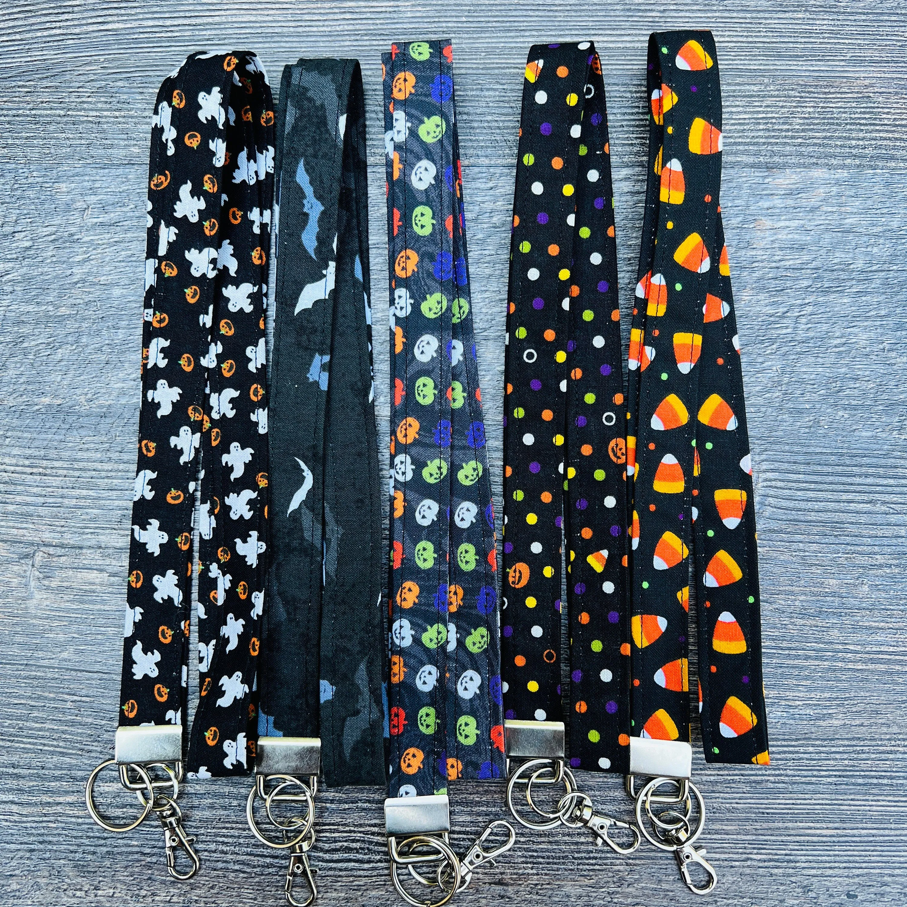Handmade Halloween Spooky Pumpkin Bat Candy Corn Jack-o-Lantern Ghost 20" Fabric Lanyard Keychain Keys
